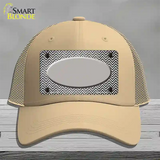 Gray White Small Chevron Oval Oil Rubbed Novelty License Plate Hat Mesh / Khaki