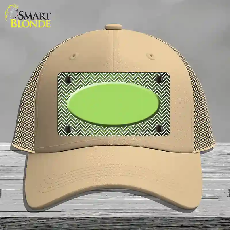 Lime Green White Small Chevron Oval Oil Rubbed Novelty License Plate Hat Mesh / Khaki