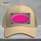 Pink White Small Chevron Oval Oil Rubbed Novelty License Plate Hat Mesh / Khaki