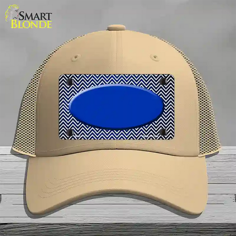 Blue White Small Chevron Oval Oil Rubbed Novelty License Plate Hat Mesh / Khaki