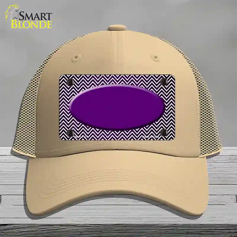 Purple White Small Chevron Oval Oil Rubbed Novelty License Plate Hat Mesh / Khaki