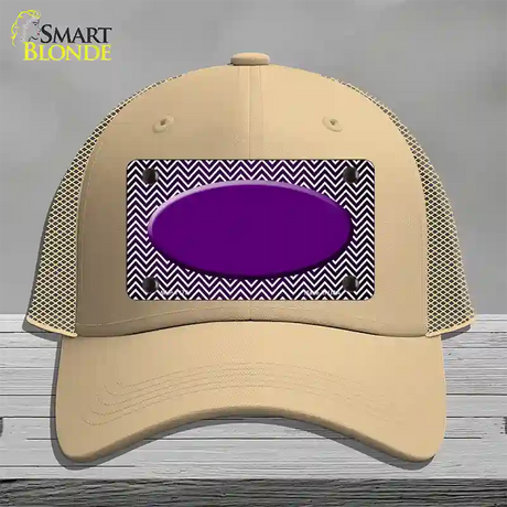 Purple White Small Chevron Oval Oil Rubbed Novelty License Plate Hat Mesh / Khaki