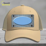 Light Blue White Small Chevron Oval Oil Rubbed Novelty License Plate Hat Mesh / Khaki