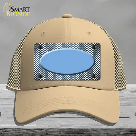 Light Blue White Small Chevron Oval Oil Rubbed Novelty License Plate Hat Mesh / Khaki