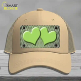 Lime Green White Small Chevron Hearts Oil Rubbed Novelty License Plate Hat Mesh / Khaki