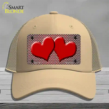 Red White Small Chevron Hearts Oil Rubbed Novelty License Plate Hat Mesh / Khaki