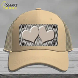 Tan White Small Chevron Hearts Oil Rubbed Novelty License Plate Hat Mesh / Khaki