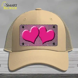 Pink White Small Chevron Hearts Oil Rubbed Novelty License Plate Hat Mesh / Khaki