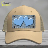 Light Blue White Small Chevron Hearts Oil Rubbed Novelty License Plate Hat Mesh / Khaki