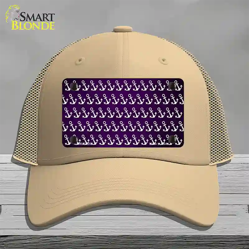 Purple White Anchor Oil Rubbed Novelty License Plate Hat Mesh / Khaki