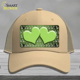 Lime Green White Anchor Hearts Oil Rubbed Novelty License Plate Hat Mesh / Khaki