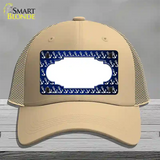 Blue White Anchor Scallop Oil Rubbed Novelty License Plate Hat Mesh / Khaki