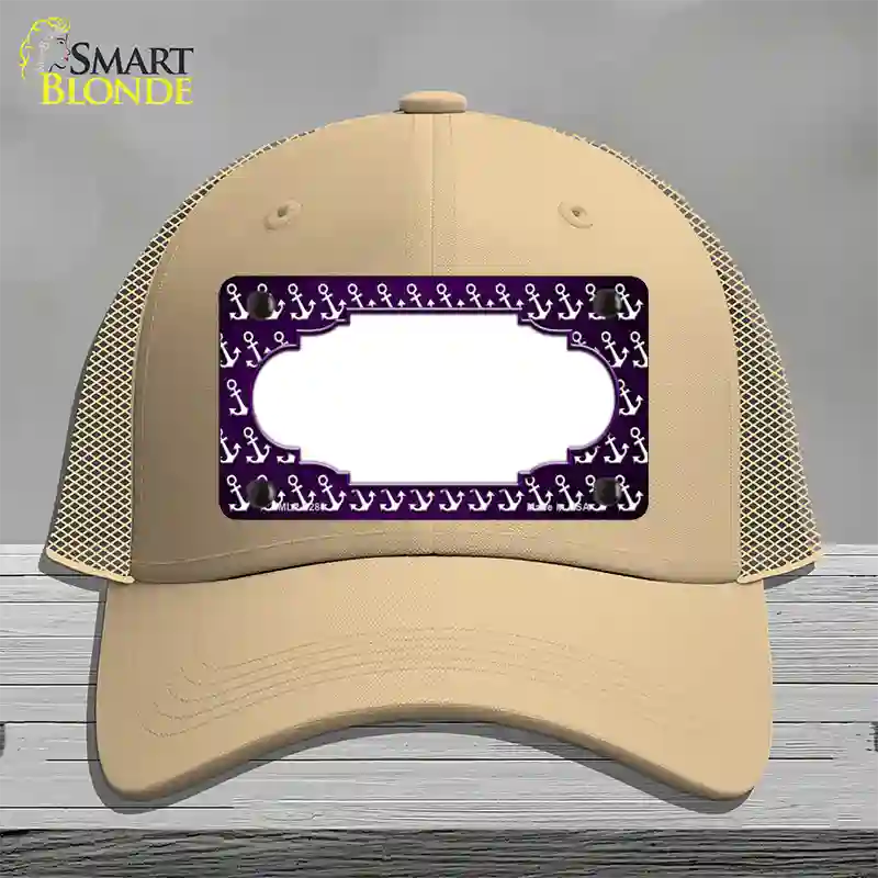 Purple White Anchor Scallop Oil Rubbed Novelty License Plate Hat Mesh / Khaki