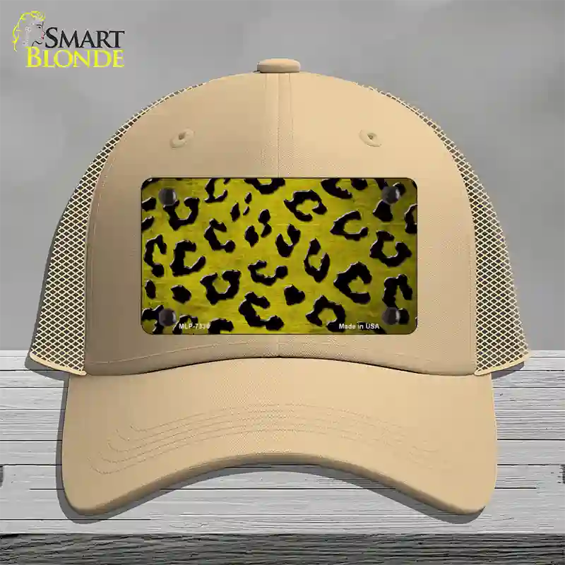 Yellow Black Cheetah Oil Rubbed Novelty License Plate Hat Mesh / Khaki