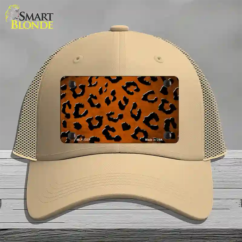 Orange Black Cheetah Oil Rubbed Novelty License Plate Hat Mesh / Khaki