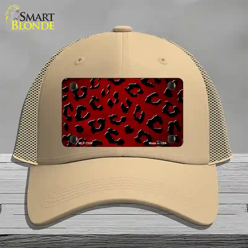 Red Black Cheetah Oil Rubbed Novelty License Plate Hat Mesh / Khaki