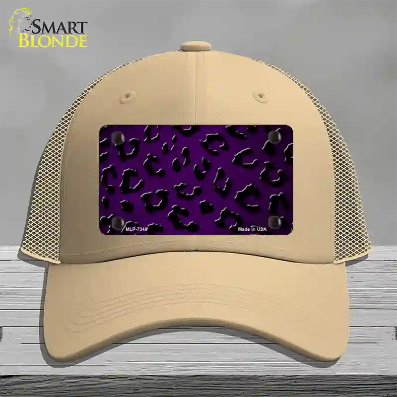 Purple Black Cheetah Oil Rubbed Novelty License Plate Hat Mesh / Khaki