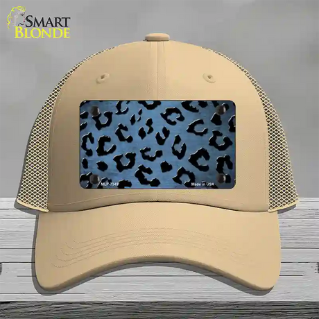 Light Blue Black Cheetah Oil Rubbed Novelty License Plate Hat Mesh / Khaki