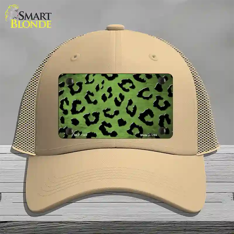 Lime Green Black Cheetah Oil Rubbed Novelty License Plate Hat Mesh / Khaki