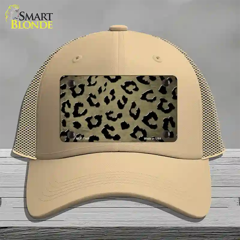 Gold Black Cheetah Oil Rubbed Novelty License Plate Hat Mesh / Khaki