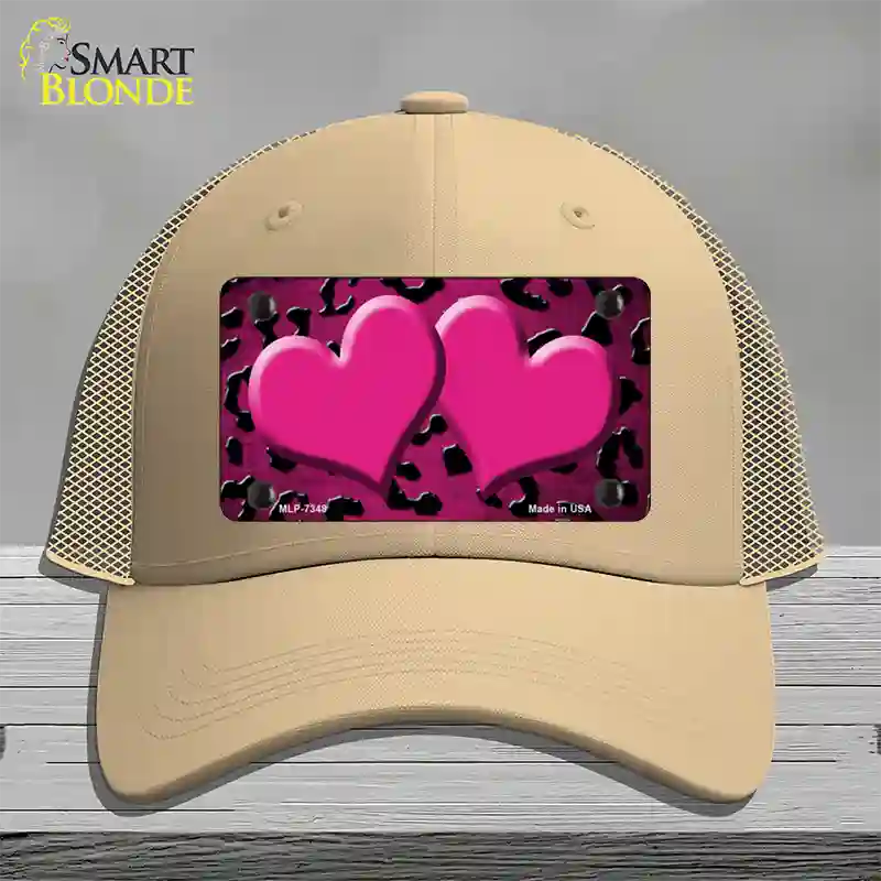 Pink Black Cheetah Hearts Oil Rubbed Novelty License Plate Hat Mesh / Khaki