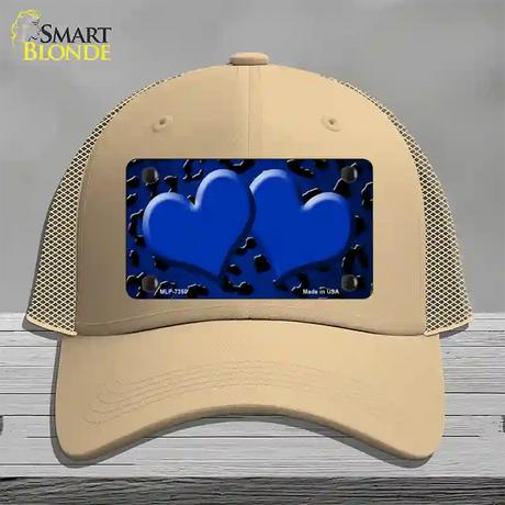 Blue Black Cheetah Hearts Oil Rubbed Novelty License Plate Hat Mesh / Khaki