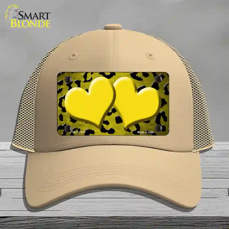 Yellow Black Cheetah Hearts Oil Rubbed Novelty License Plate Hat Mesh / Khaki