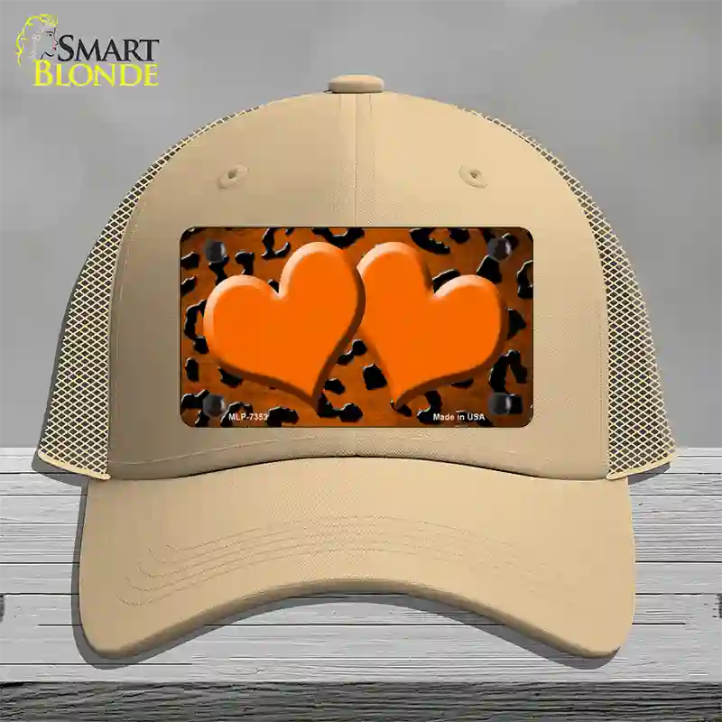 Orange Black Cheetah Hearts Oil Rubbed Novelty License Plate Hat Mesh / Khaki