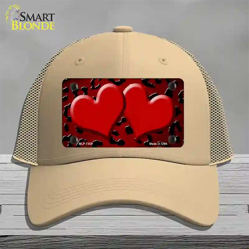 Red Black Cheetah Hearts Oil Rubbed Novelty License Plate Hat Mesh / Khaki