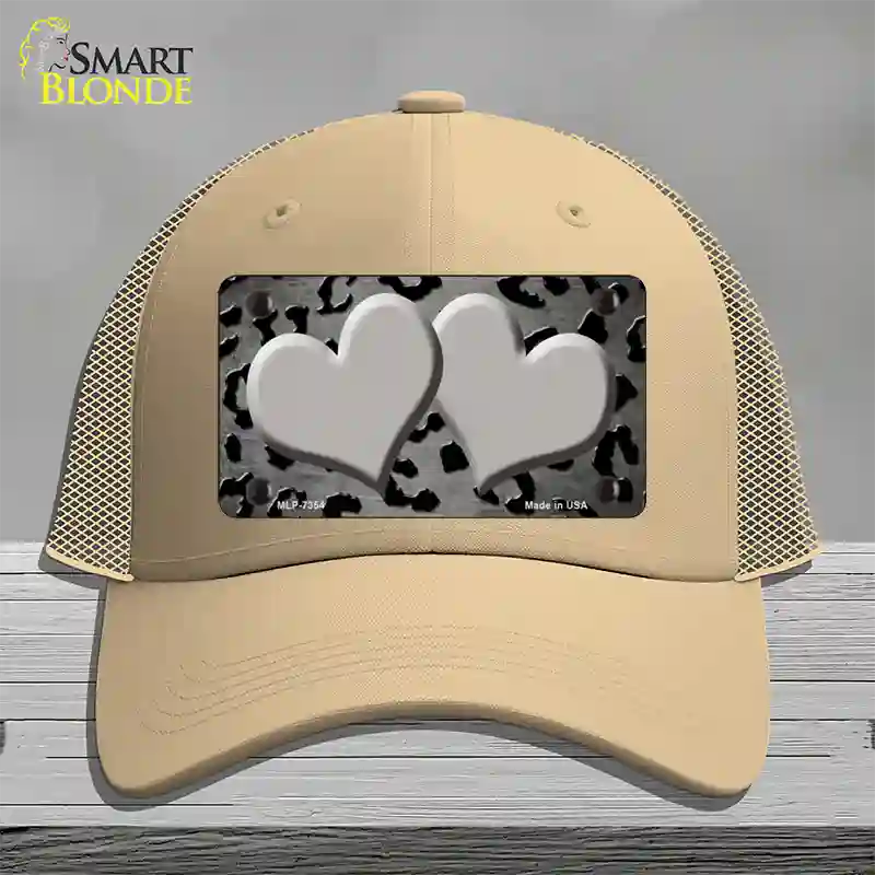 Gray Black Cheetah Hearts Oil Rubbed Novelty License Plate Hat Mesh / Khaki