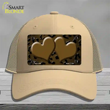 Brown Black Cheetah Hearts Oil Rubbed Novelty License Plate Hat Mesh / Khaki