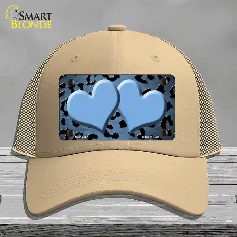 Light Blue Black Cheetah Hearts Oil Rubbed Novelty License Plate Hat Mesh / Khaki