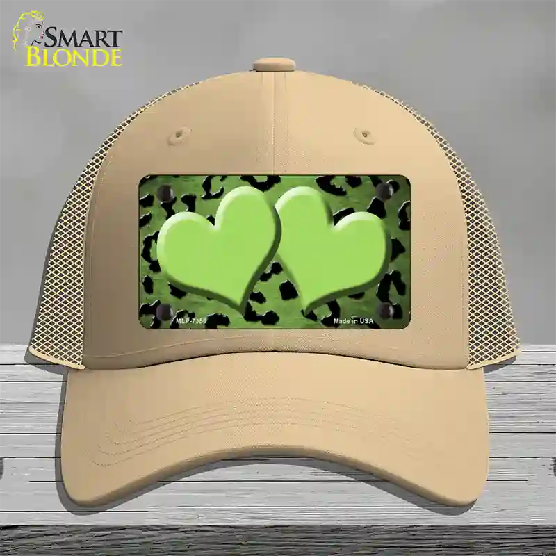 Lime Green Black Cheetah Hearts Oil Rubbed Novelty License Plate Hat Mesh / Khaki