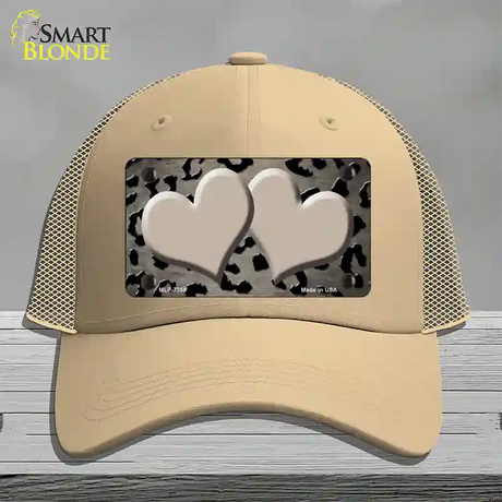 Tan Black Cheetah Hearts Oil Rubbed Novelty License Plate Hat Mesh / Khaki