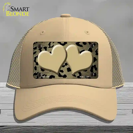 Gold Black Cheetah Hearts Oil Rubbed Novelty License Plate Hat Mesh / Khaki