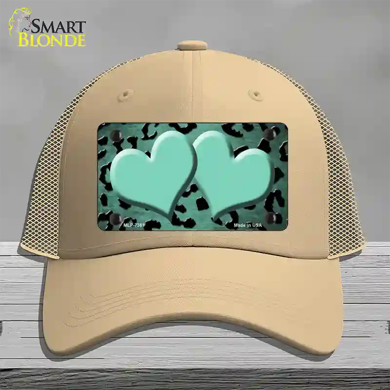 Mint Black Cheetah Hearts Oil Rubbed Novelty License Plate Hat Mesh / Khaki