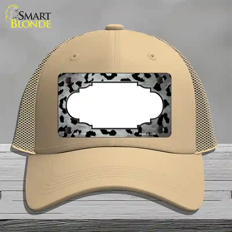 White Black Cheetah Scallop Oil Rubbed Novelty License Plate Hat Mesh / Khaki