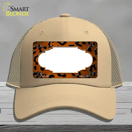 Orange Black Cheetah Scallop Oil Rubbed Novelty License Plate Hat Mesh / Khaki