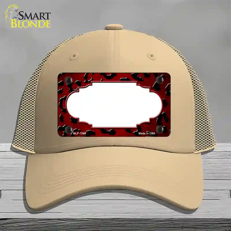 Red Black Cheetah Scallop Oil Rubbed Novelty License Plate Hat Mesh / Khaki