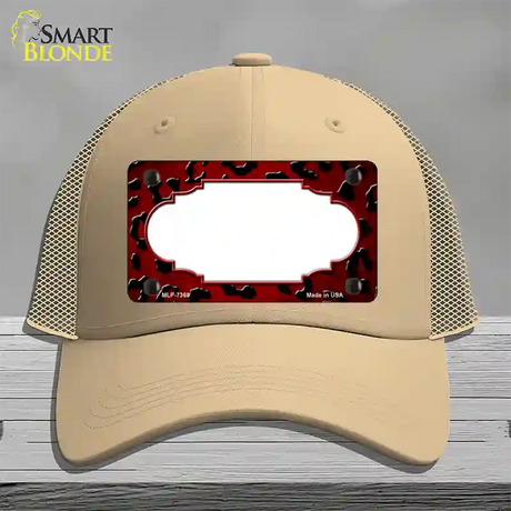 Red Black Cheetah Scallop Oil Rubbed Novelty License Plate Hat Mesh / Khaki