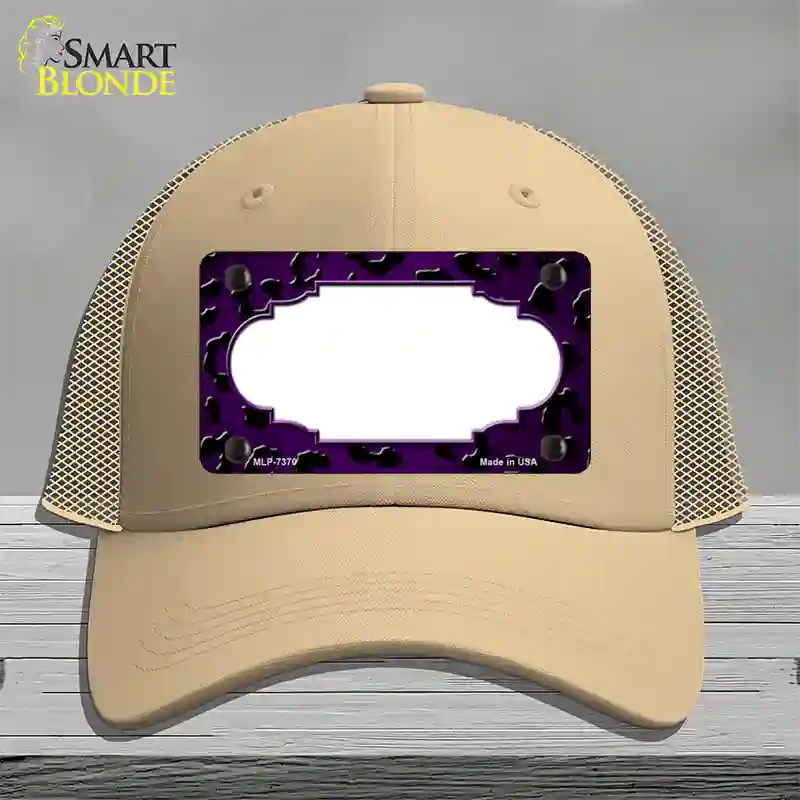 Purple Black Cheetah Scallop Oil Rubbed Novelty License Plate Hat Mesh / Khaki