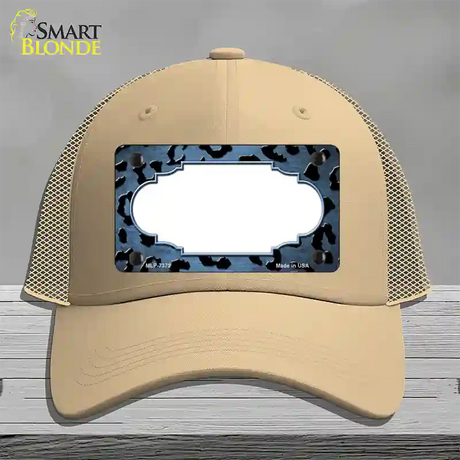 Light Blue Black Cheetah Scallop Oil Rubbed Novelty License Plate Hat Mesh / Khaki