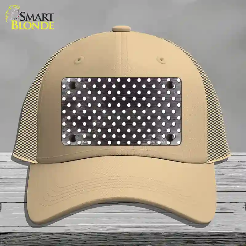 Black White Small Dots Oil Rubbed Novelty License Plate Hat Mesh / Khaki