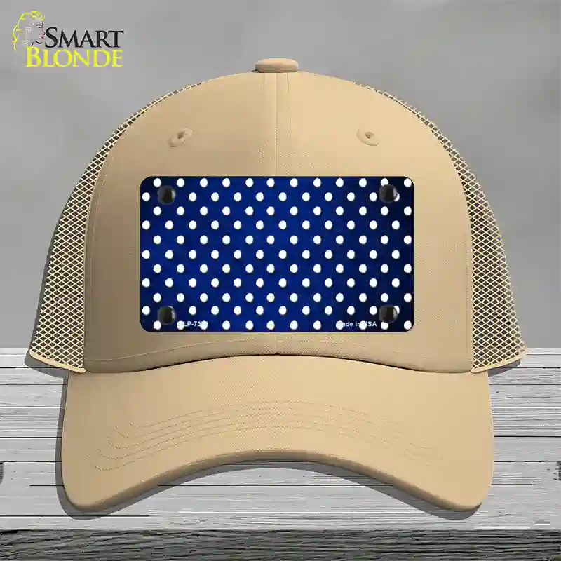 Blue White Small Dots Oil Rubbed Novelty License Plate Hat Mesh / Khaki