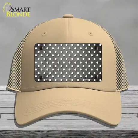 Gray White Small Dots Oil Rubbed Novelty License Plate Hat Mesh / Khaki