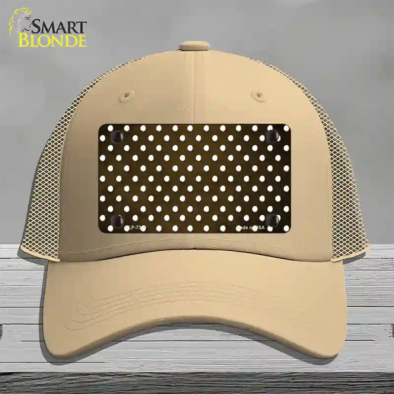 Brown White Small Dots Oil Rubbed Novelty License Plate Hat Mesh / Khaki