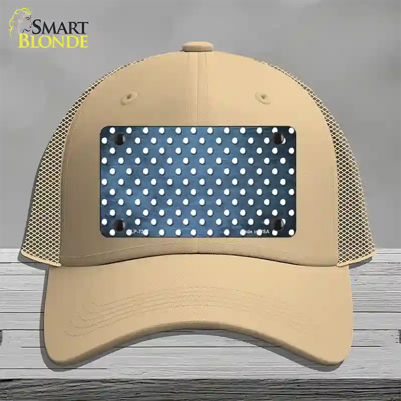 Light Blue White Small Dots Oil Rubbed Novelty License Plate Hat Mesh / Khaki