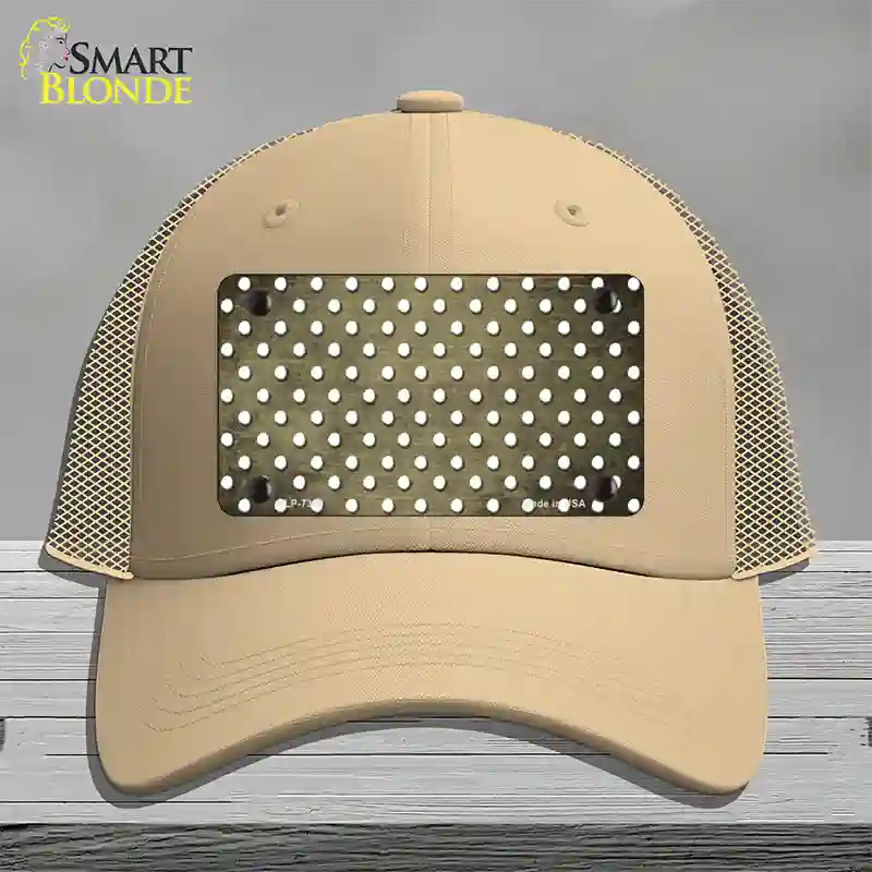 Gold White Small Dots Oil Rubbed Novelty License Plate Hat Mesh / Khaki