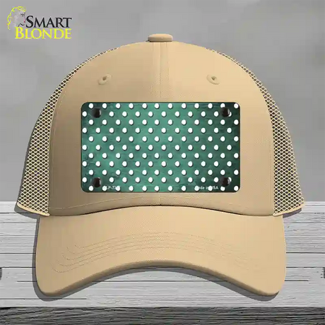 Mint White Small Dots Oil Rubbed Novelty License Plate Hat Mesh / Khaki