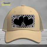 Black White Small Dots Hearts Oil Rubbed Novelty License Plate Hat Mesh / Khaki